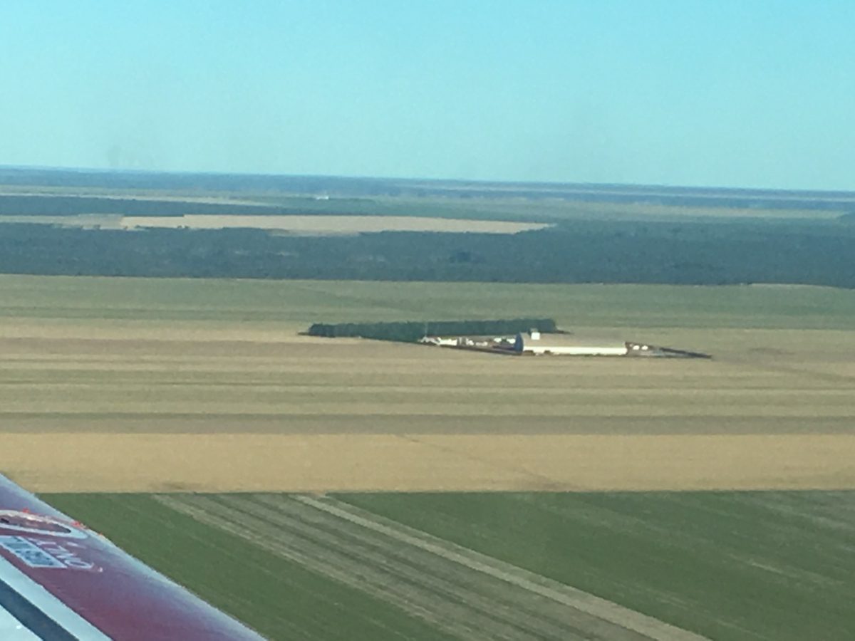 Aerial view of cultivated farmland stretching to the horizon in Tocantins, Brazil